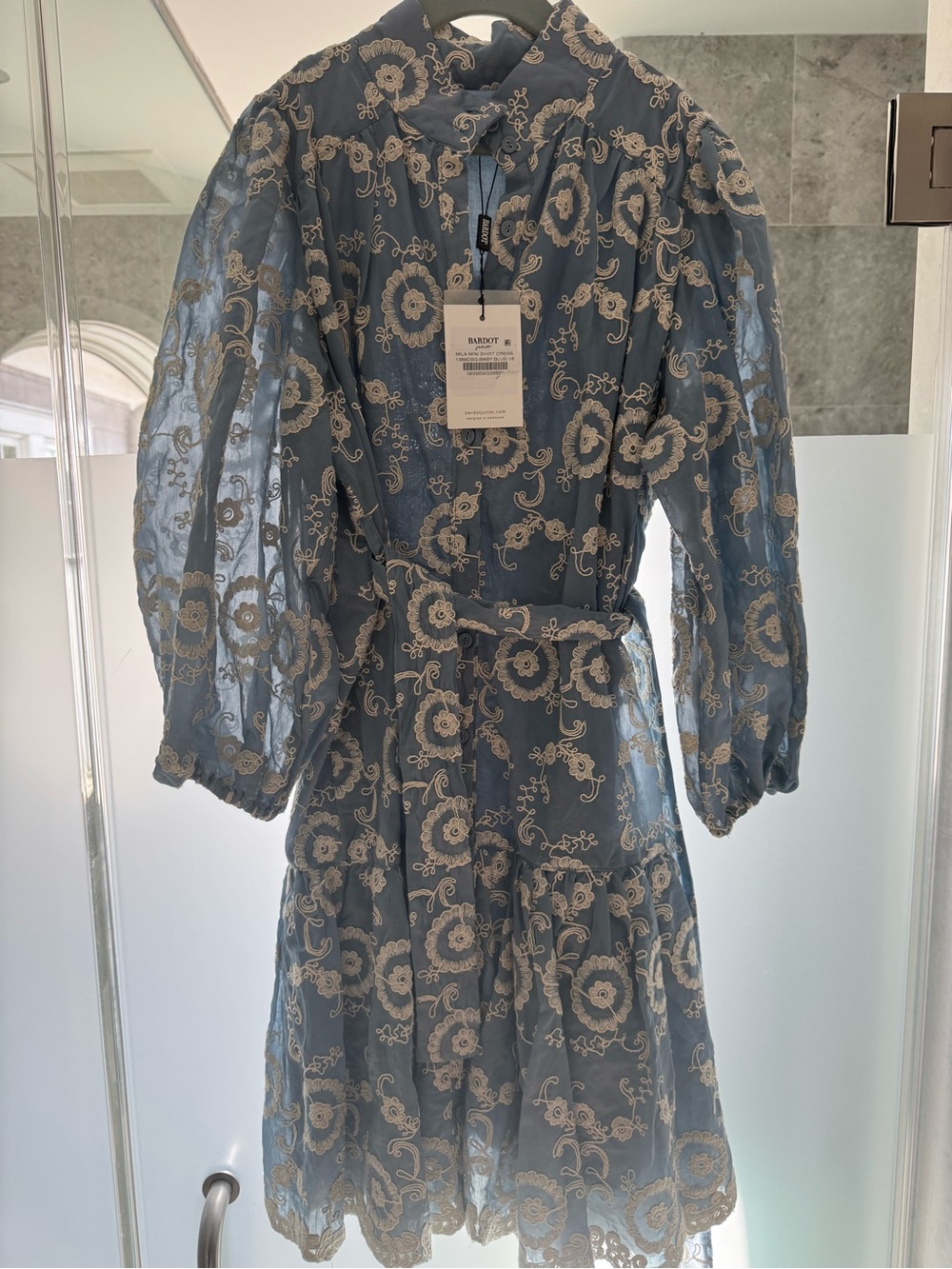 Bardot Blue Midi Dress with Cream Floral Lace